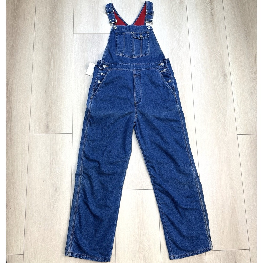 VTG GAP Womens M Denim Overalls Red Flannel Lined Jeans Bib 90s Y2K Workwear Blu